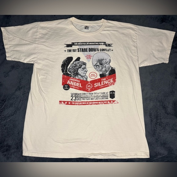 Doctor Who TeeFury Weeping Angel The Silence Staring Contest Shirt - Picture 2 of 4